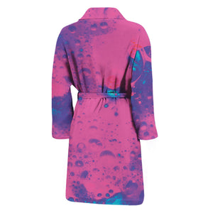 Pink And Blue Acid Melt Print Men's Bathrobe