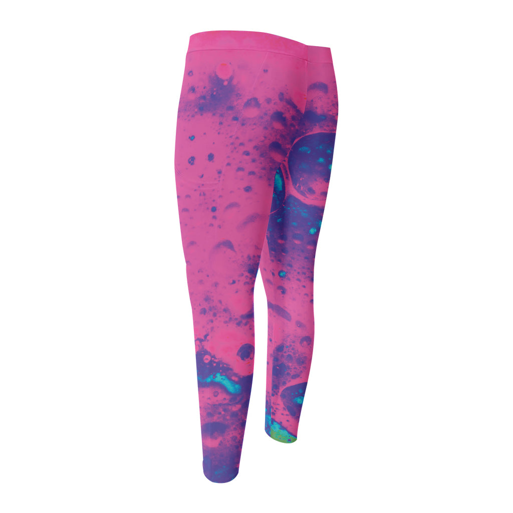 Pink And Blue Acid Melt Print Men's Compression Pants