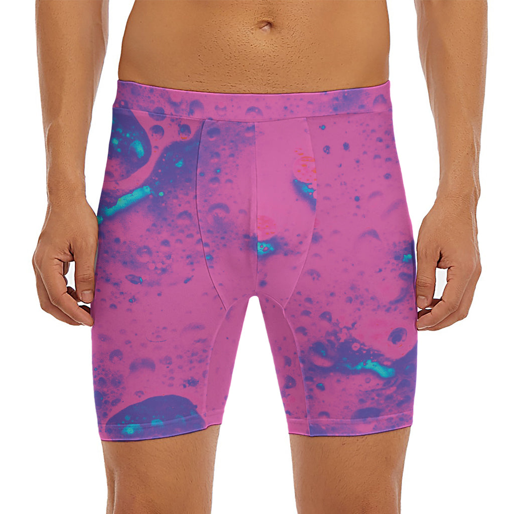 Pink And Blue Acid Melt Print Men's Long Boxer Briefs