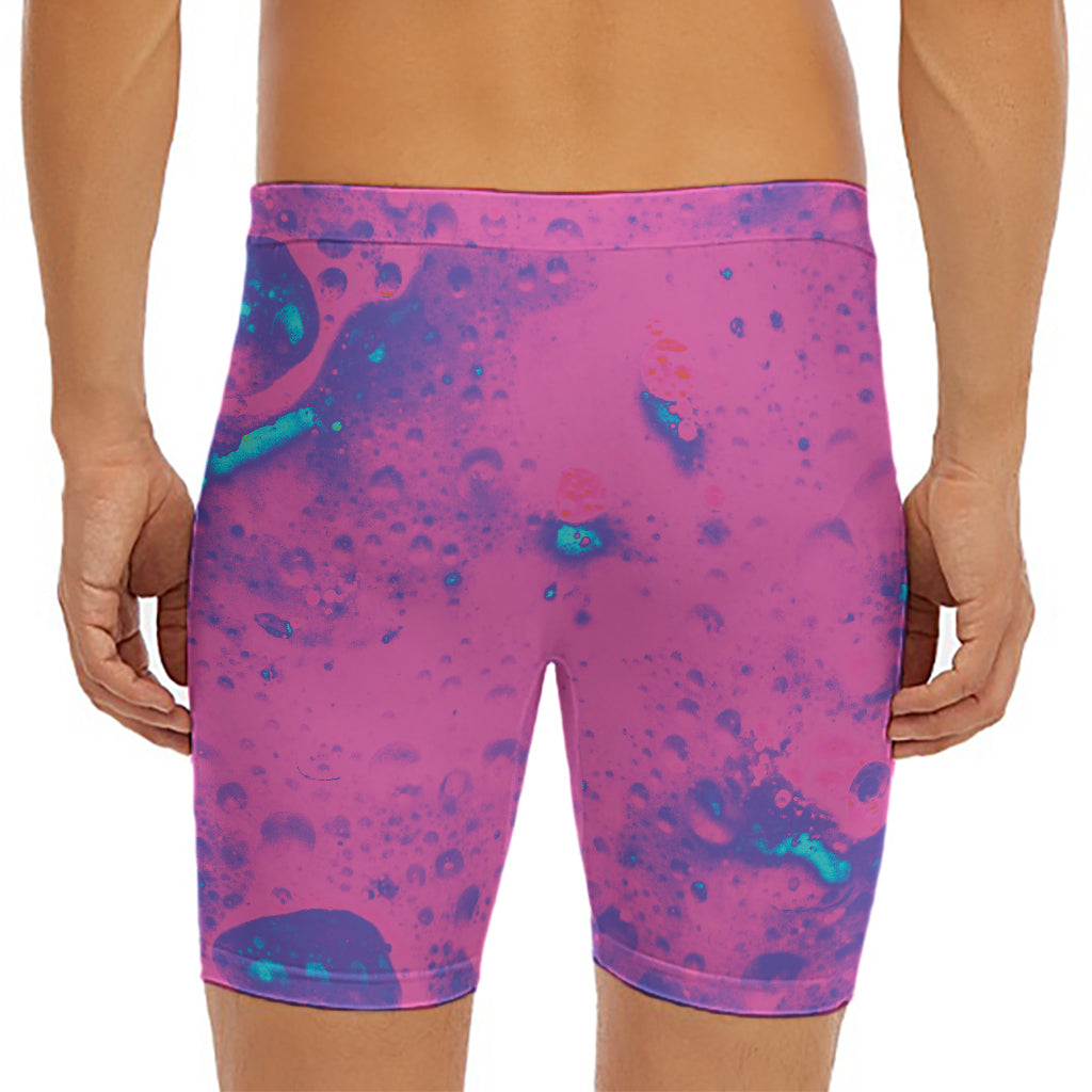 Pink And Blue Acid Melt Print Men's Long Boxer Briefs