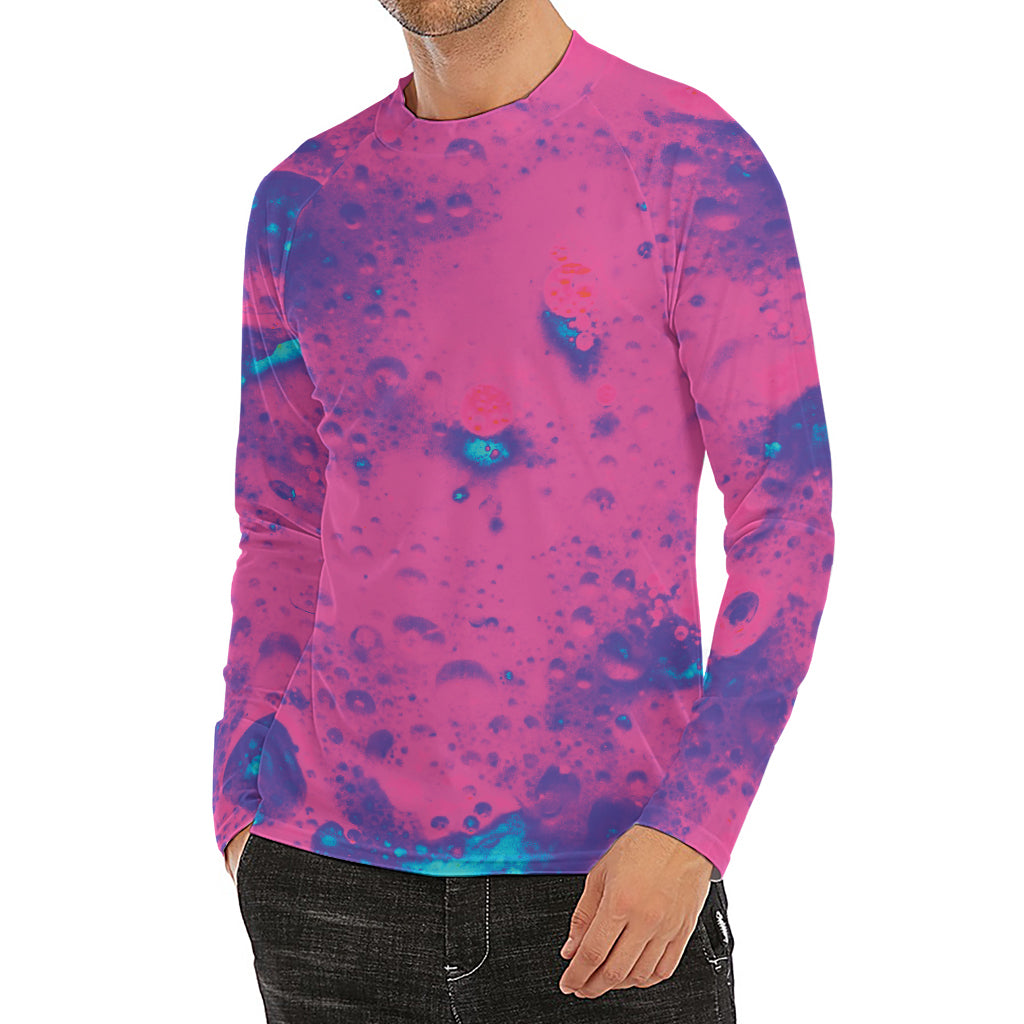 Pink And Blue Acid Melt Print Men's Long Sleeve Rash Guard