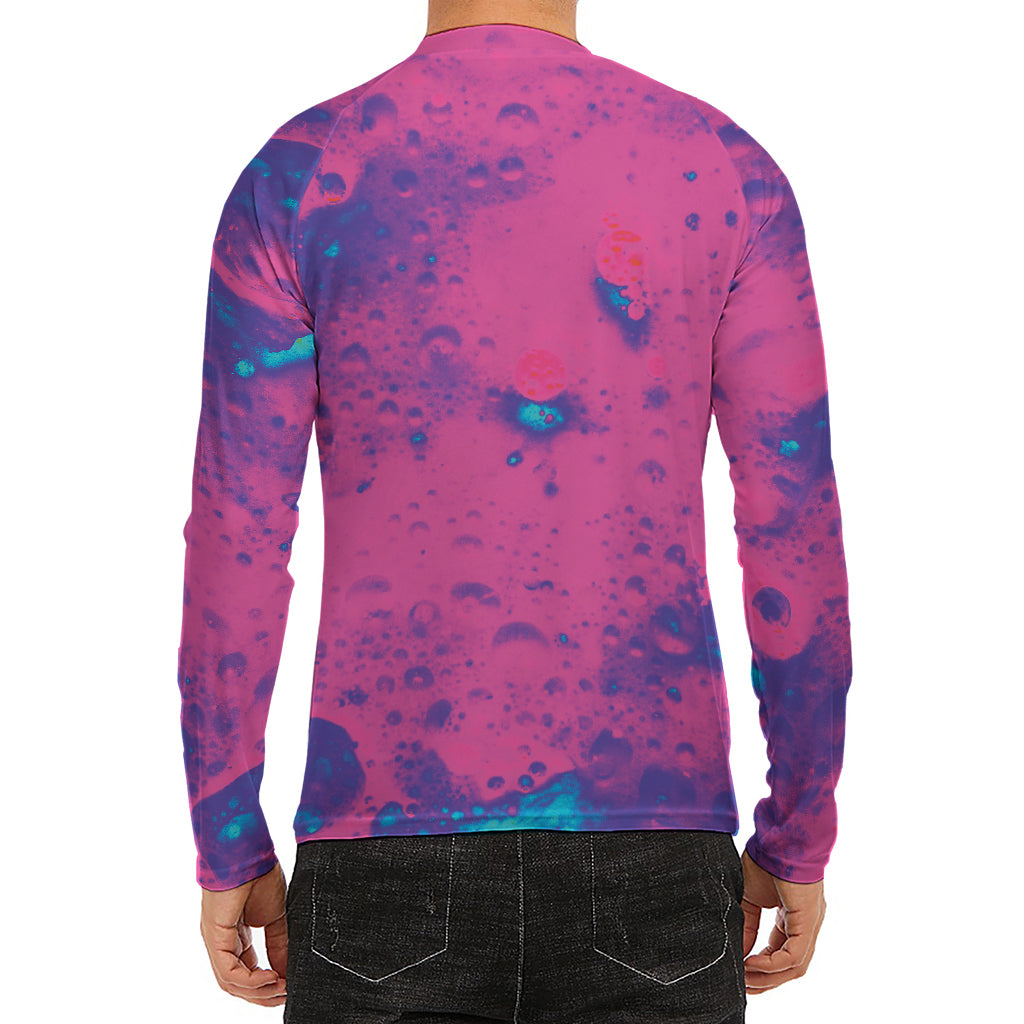 Pink And Blue Acid Melt Print Men's Long Sleeve Rash Guard