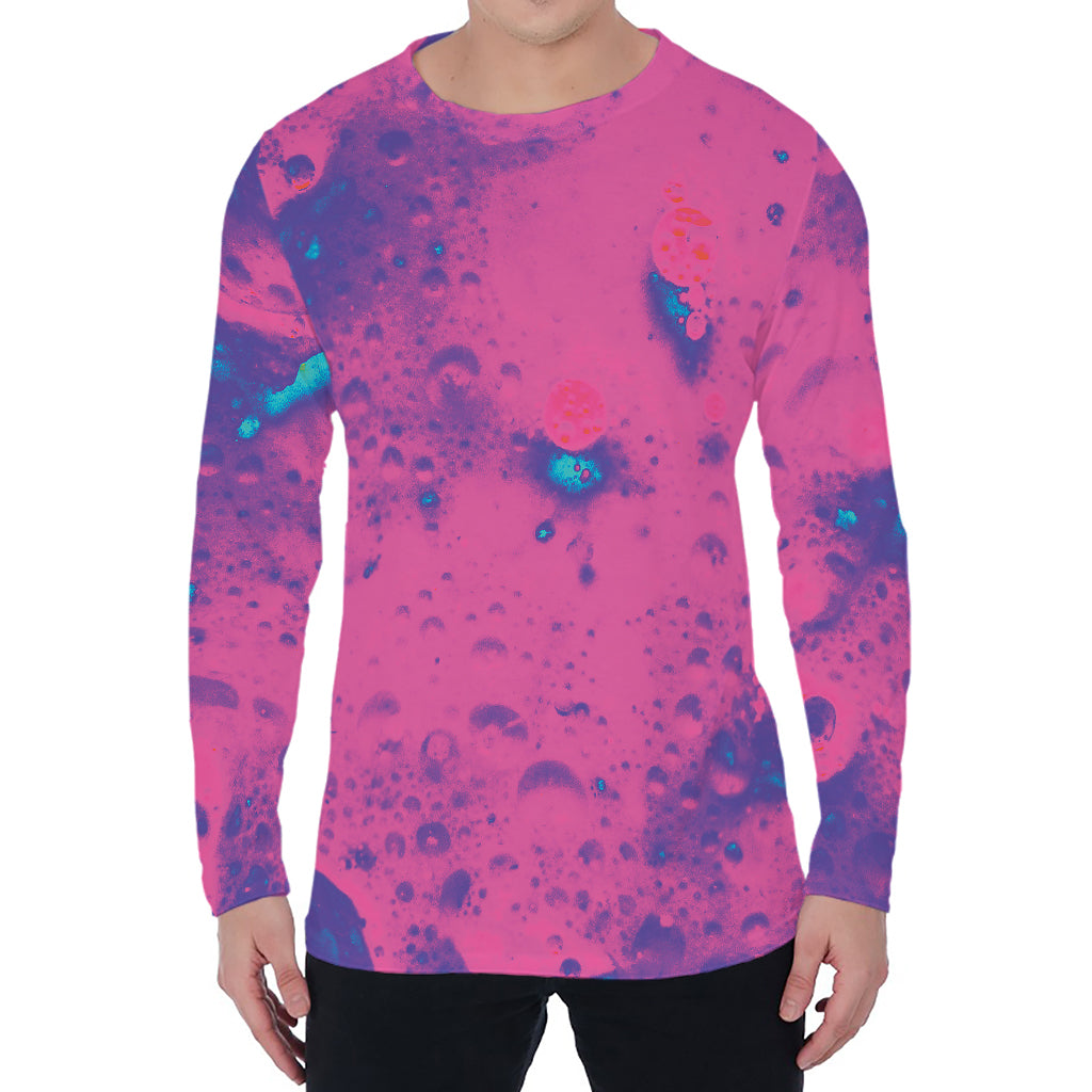 Pink And Blue Acid Melt Print Men's Long Sleeve T-Shirt