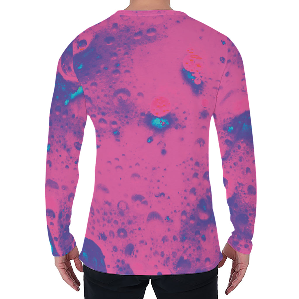 Pink And Blue Acid Melt Print Men's Long Sleeve T-Shirt