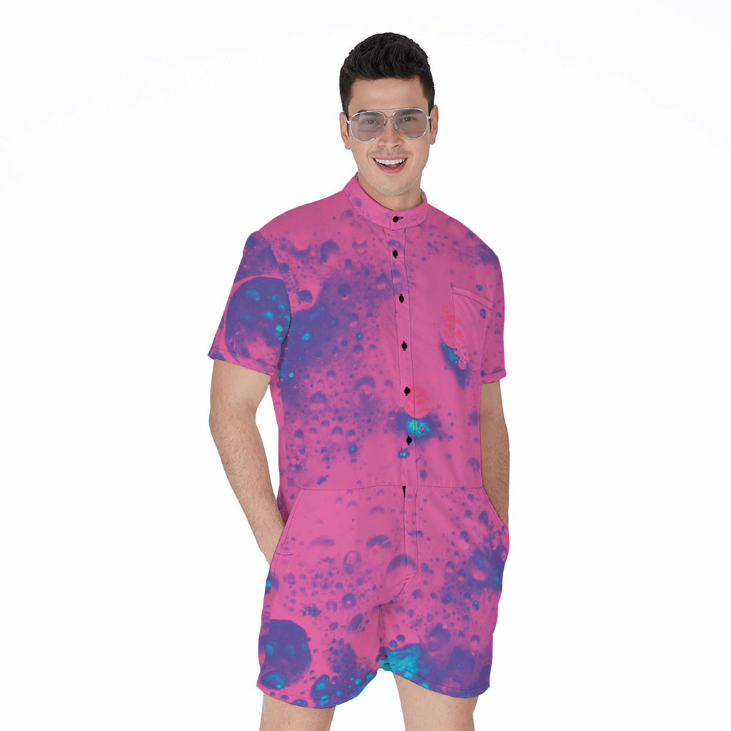 Pink And Blue Acid Melt Print Men's Rompers