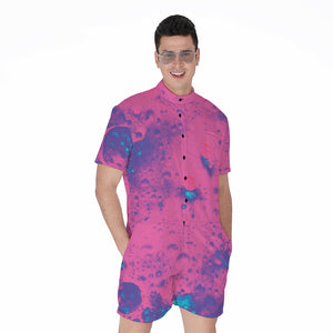 Pink And Blue Acid Melt Print Men's Rompers