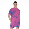 Pink And Blue Acid Melt Print Men's Rompers