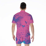 Pink And Blue Acid Melt Print Men's Rompers