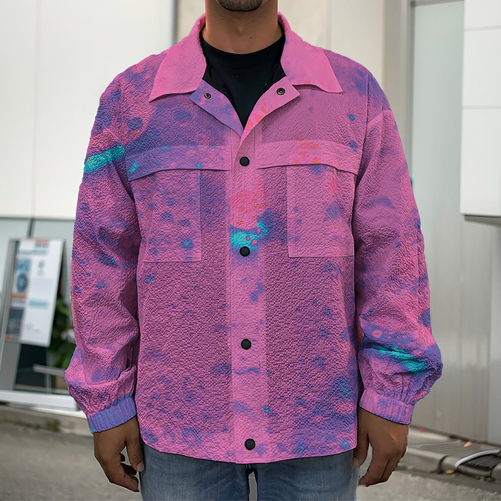 Pink And Blue Acid Melt Print Men's Shirt Jacket