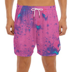 Pink And Blue Acid Melt Print Men's Split Running Shorts