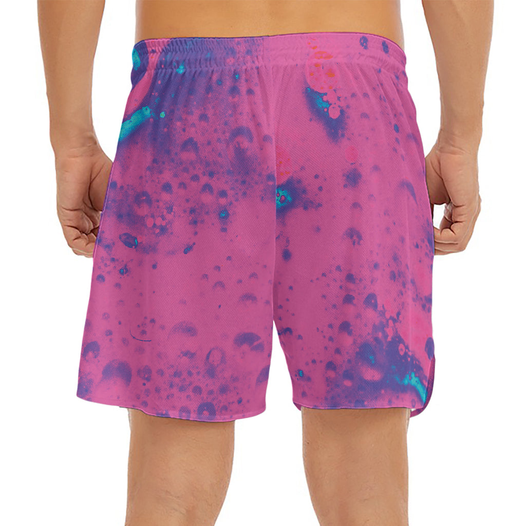 Pink And Blue Acid Melt Print Men's Split Running Shorts