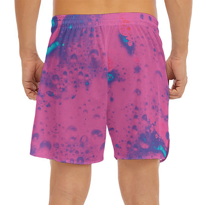Pink And Blue Acid Melt Print Men's Split Running Shorts