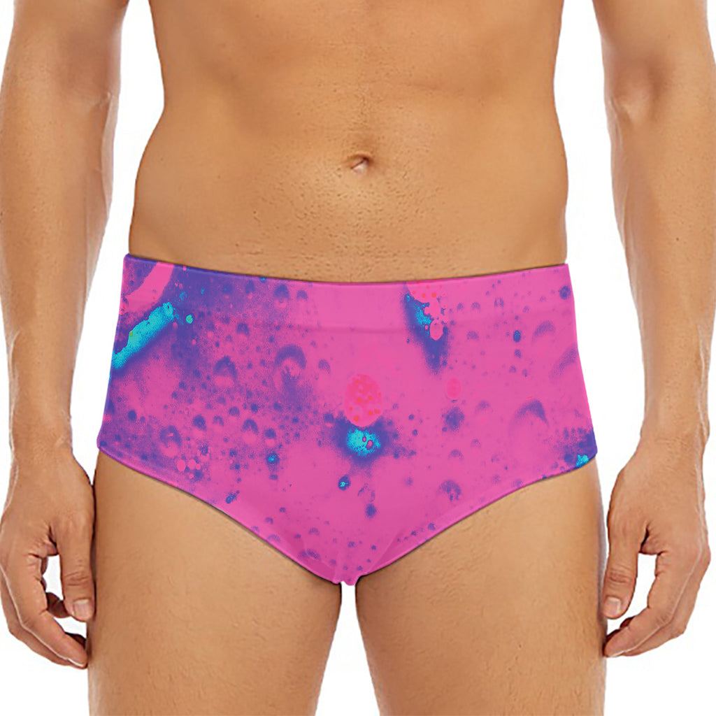 Pink And Blue Acid Melt Print Men's Triangle Swim Briefs