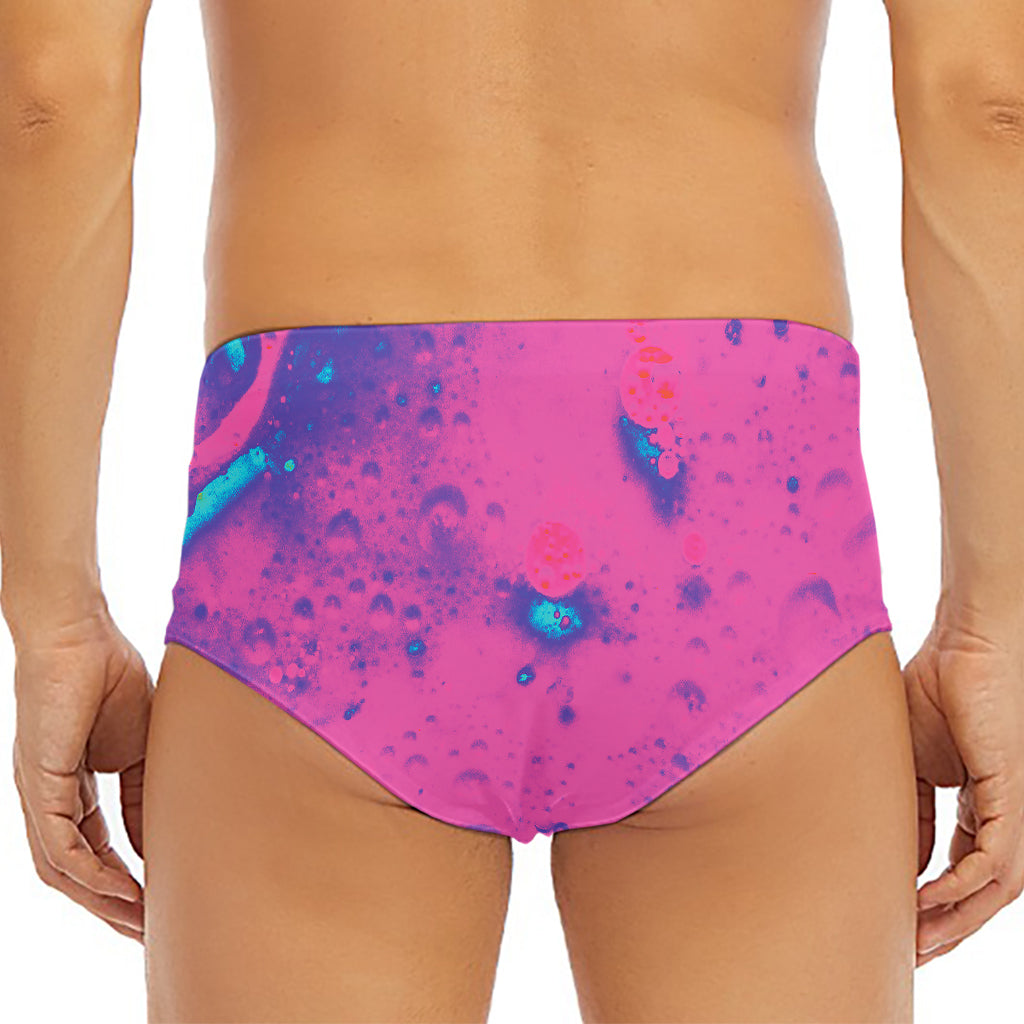 Pink And Blue Acid Melt Print Men's Triangle Swim Briefs