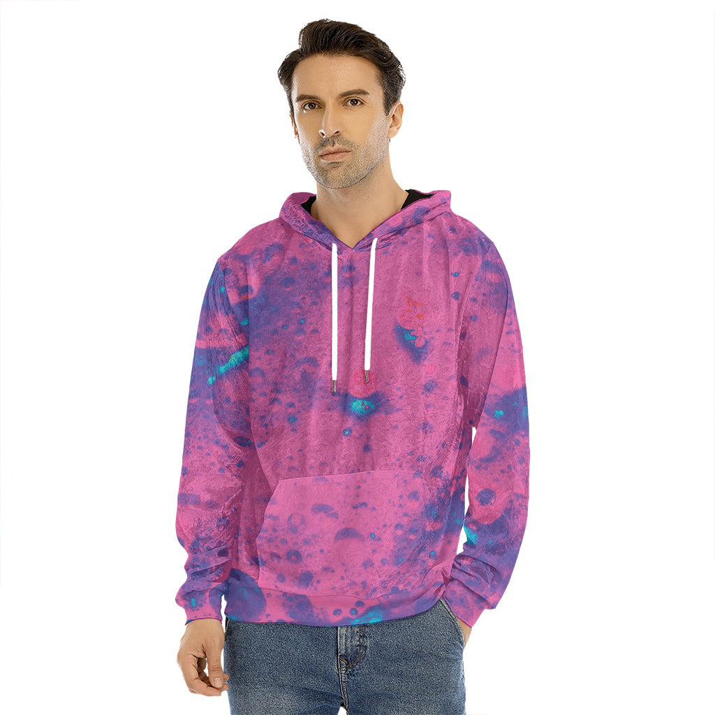 Pink And Blue Acid Melt Print Men's Velvet Pullover Hoodie