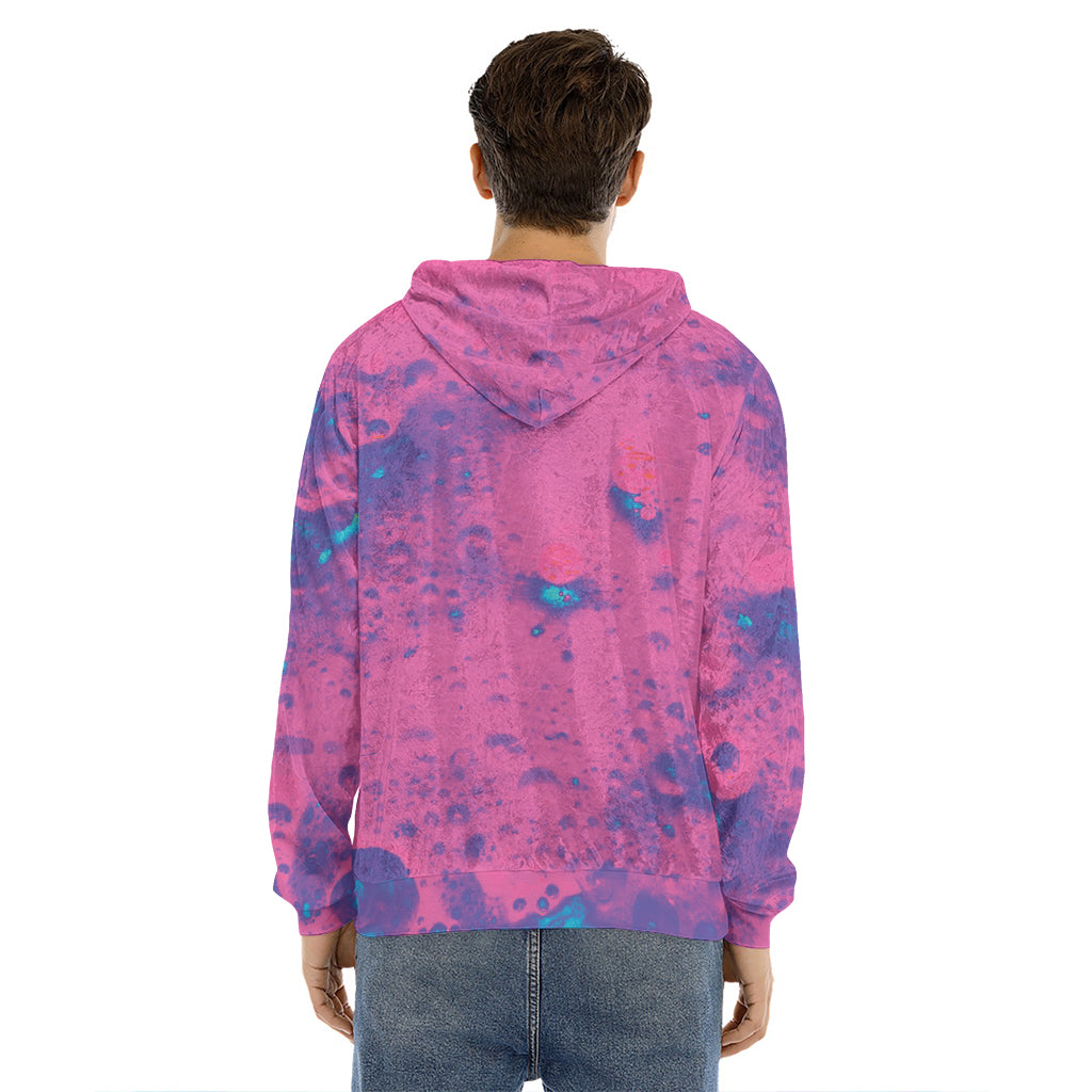 Pink And Blue Acid Melt Print Men's Velvet Pullover Hoodie