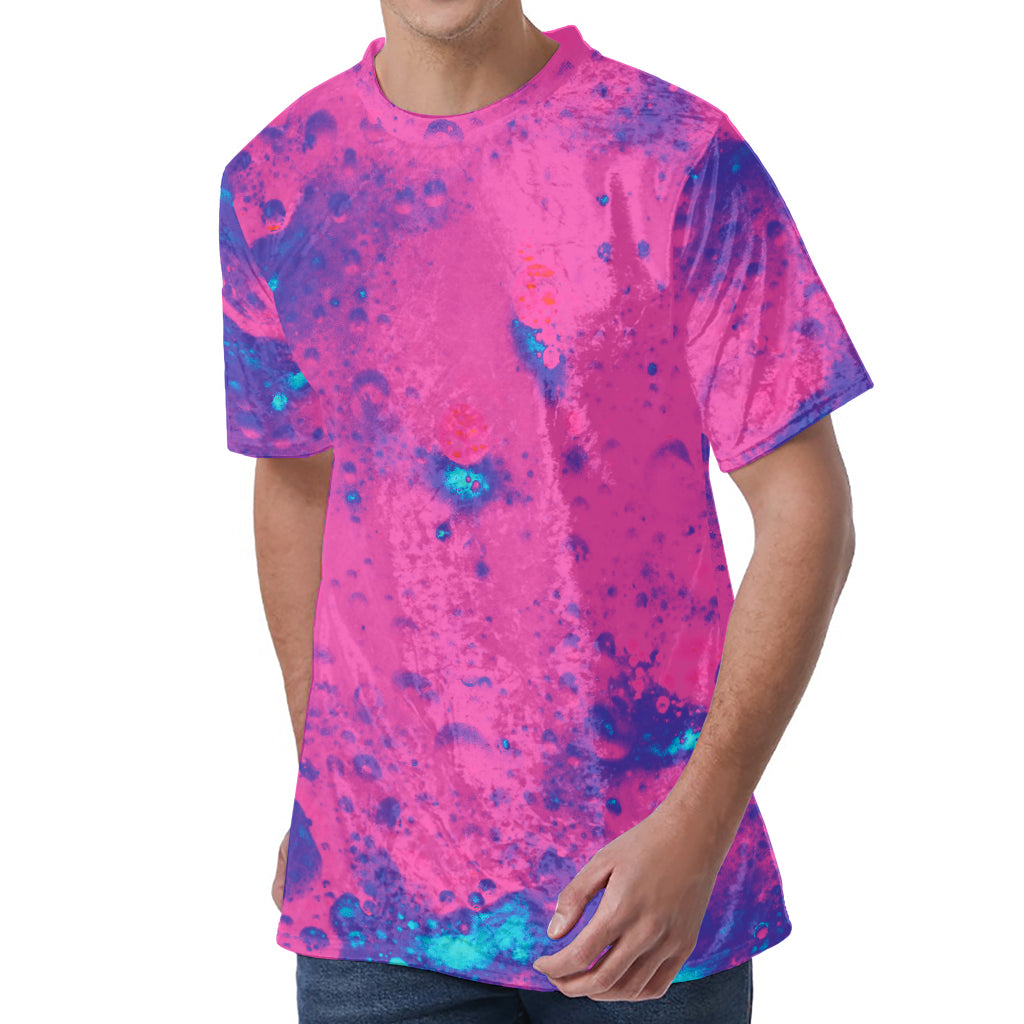 Pink And Blue Acid Melt Print Men's Velvet T-Shirt