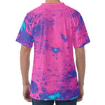 Pink And Blue Acid Melt Print Men's Velvet T-Shirt