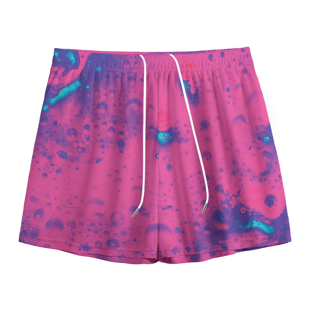 Pink And Blue Acid Melt Print Mesh Shorts