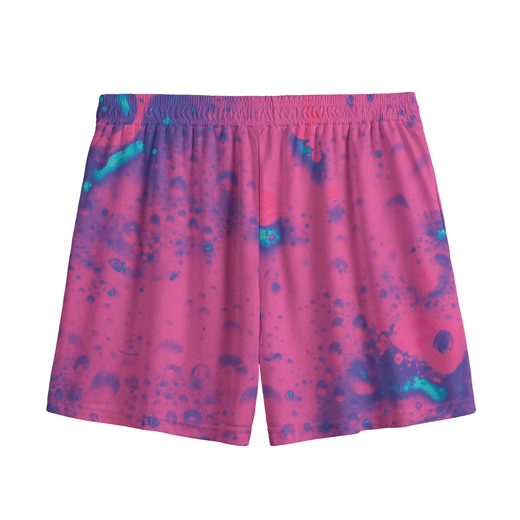 Pink And Blue Acid Melt Print Mesh Shorts