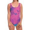 Pink And Blue Acid Melt Print One Piece Swimsuit