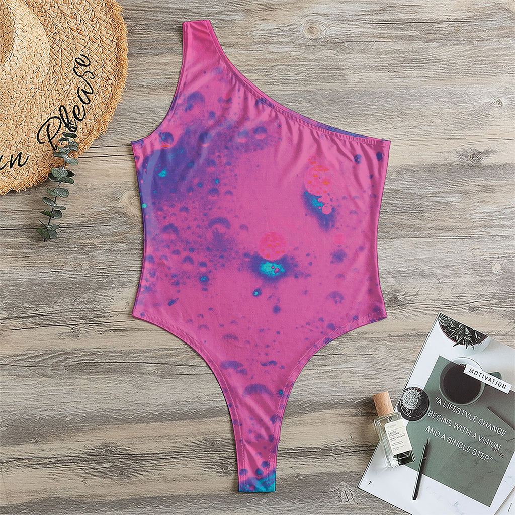 Pink And Blue Acid Melt Print One Shoulder Bodysuit