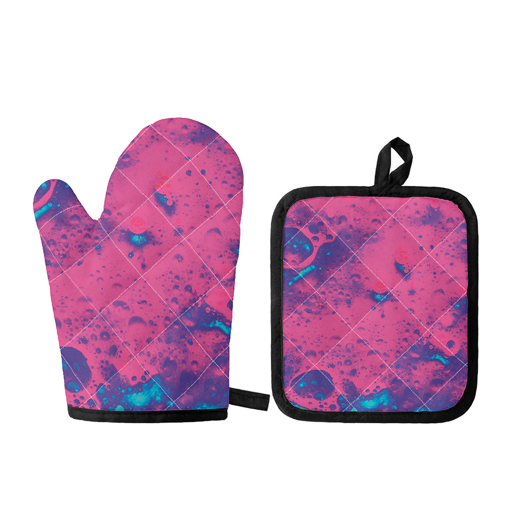 Pink And Blue Acid Melt Print Oven Mitt And Pot Holder Set