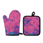 Pink And Blue Acid Melt Print Oven Mitt And Pot Holder Set