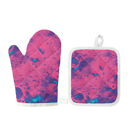 Pink And Blue Acid Melt Print Oven Mitt And Pot Holder Set