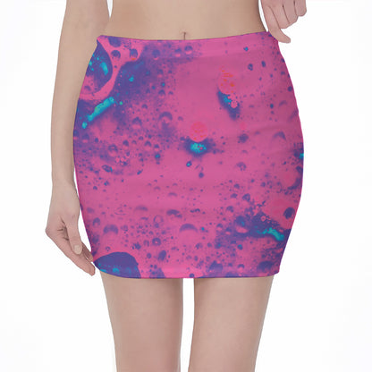 Pink And Blue Acid Melt Print Pencil Mini Skirt