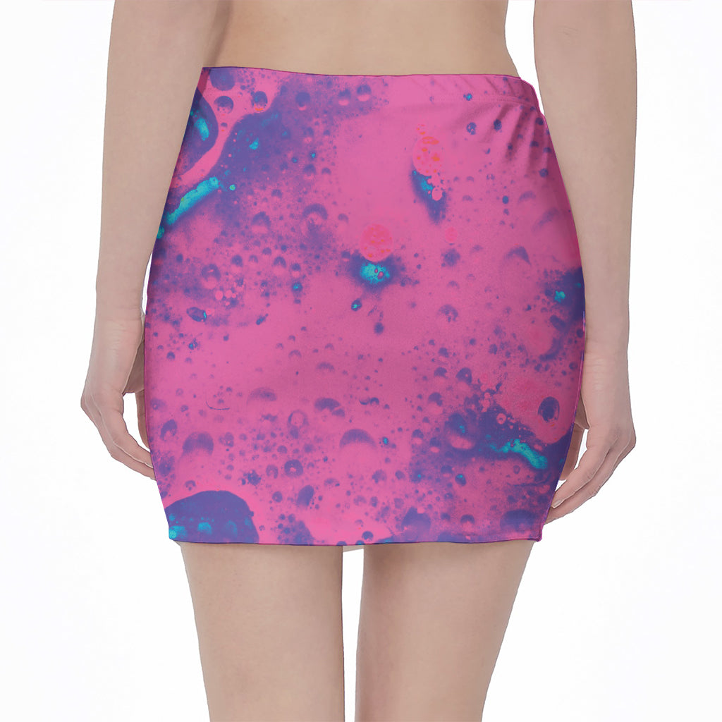 Pink And Blue Acid Melt Print Pencil Mini Skirt