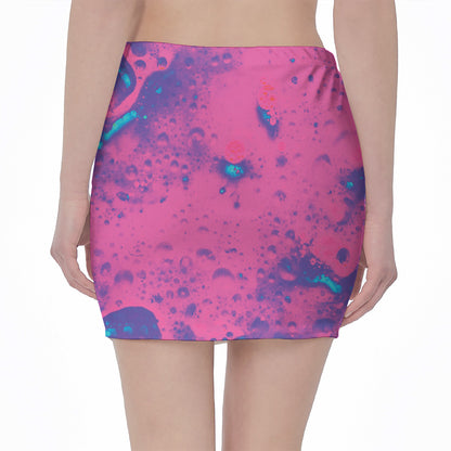 Pink And Blue Acid Melt Print Pencil Mini Skirt