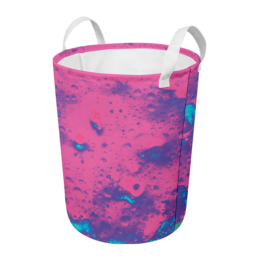 Pink And Blue Acid Melt Print Round Laundry Basket