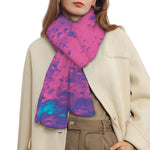 Pink And Blue Acid Melt Print Scarf