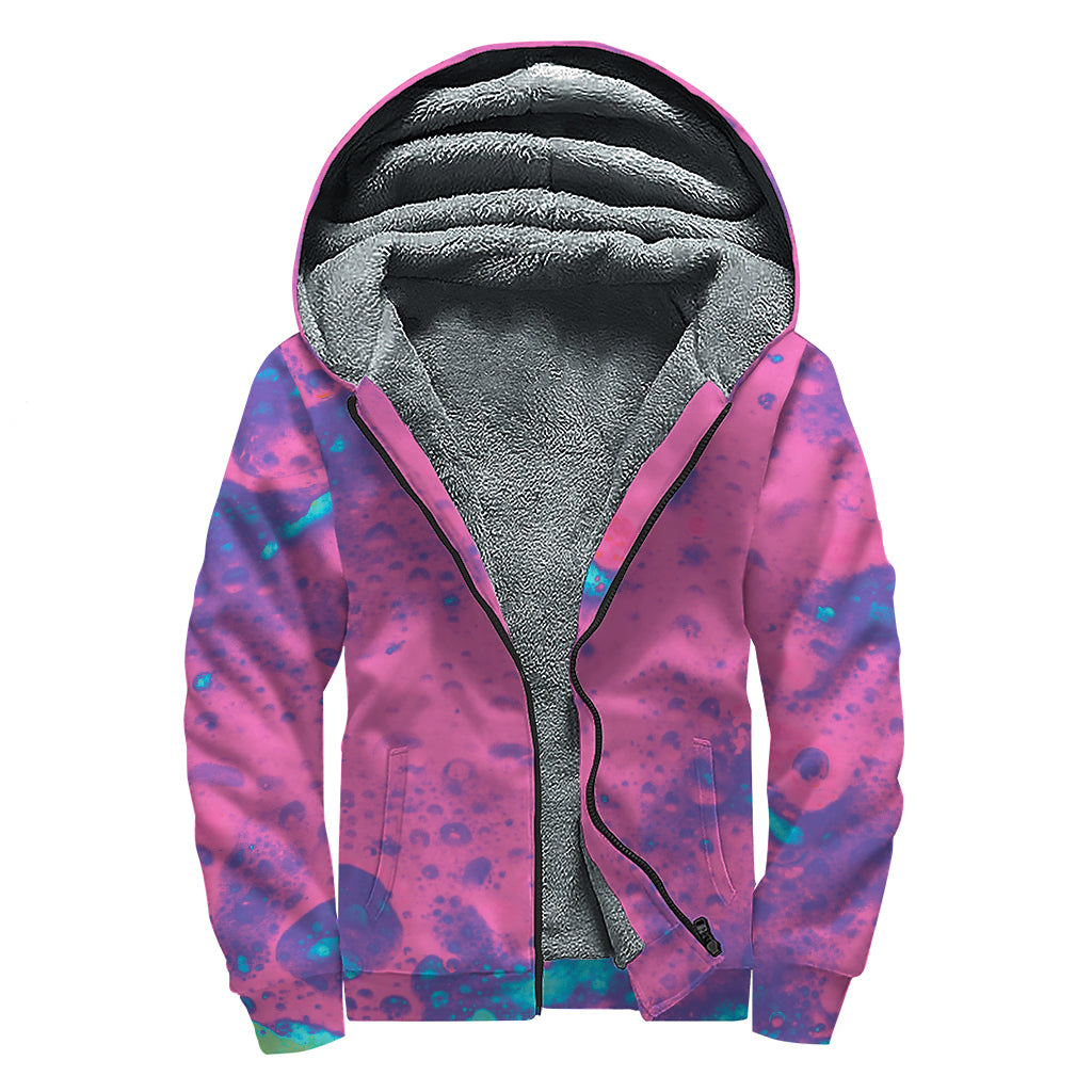 Pink And Blue Acid Melt Print Sherpa Lined Zip Up Hoodie