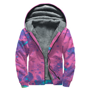 Pink And Blue Acid Melt Print Sherpa Lined Zip Up Hoodie