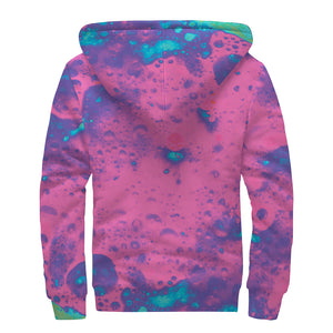 Pink And Blue Acid Melt Print Sherpa Lined Zip Up Hoodie