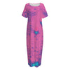 Pink And Blue Acid Melt Print Short Sleeve Long Nightdress