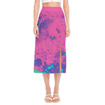 Pink And Blue Acid Melt Print Side Slit Midi Skirt