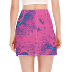 Pink And Blue Acid Melt Print Side Slit Mini Skirt