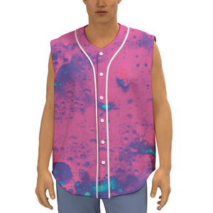 Pink And Blue Acid Melt Print Sleeveless Baseball Jersey