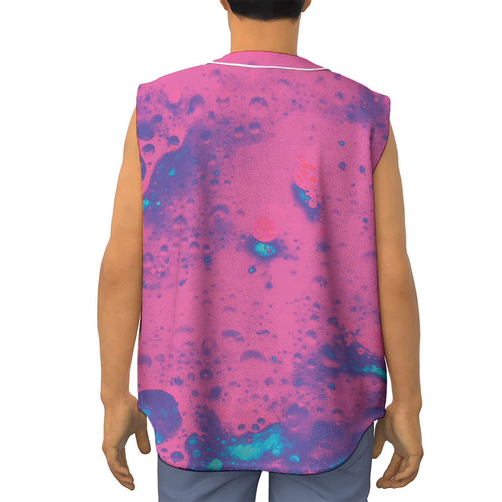 Pink And Blue Acid Melt Print Sleeveless Baseball Jersey