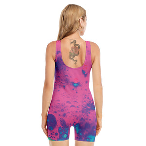 Pink And Blue Acid Melt Print Sleeveless One Piece Swimsuit