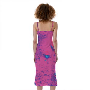 Pink And Blue Acid Melt Print Slim Fit Midi Cami Dress