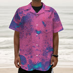 Pink And Blue Acid Melt Print Textured Short Sleeve Shirt