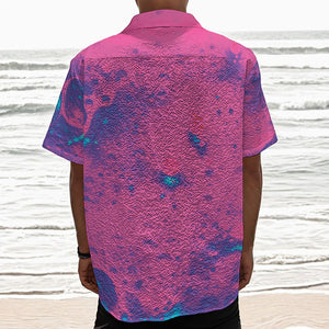 Pink And Blue Acid Melt Print Textured Short Sleeve Shirt