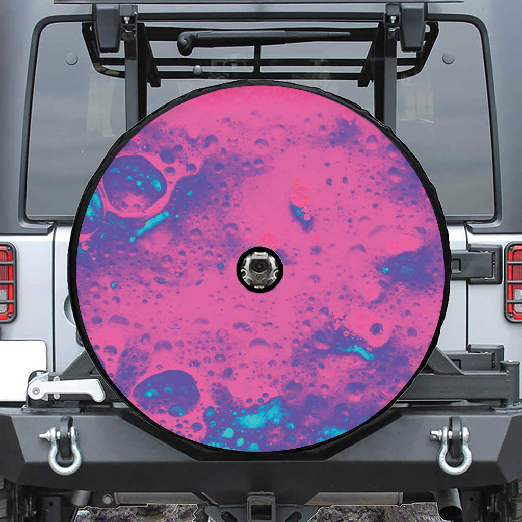 Pink And Blue Acid Melt Print Tire Cover With Camera Hole
