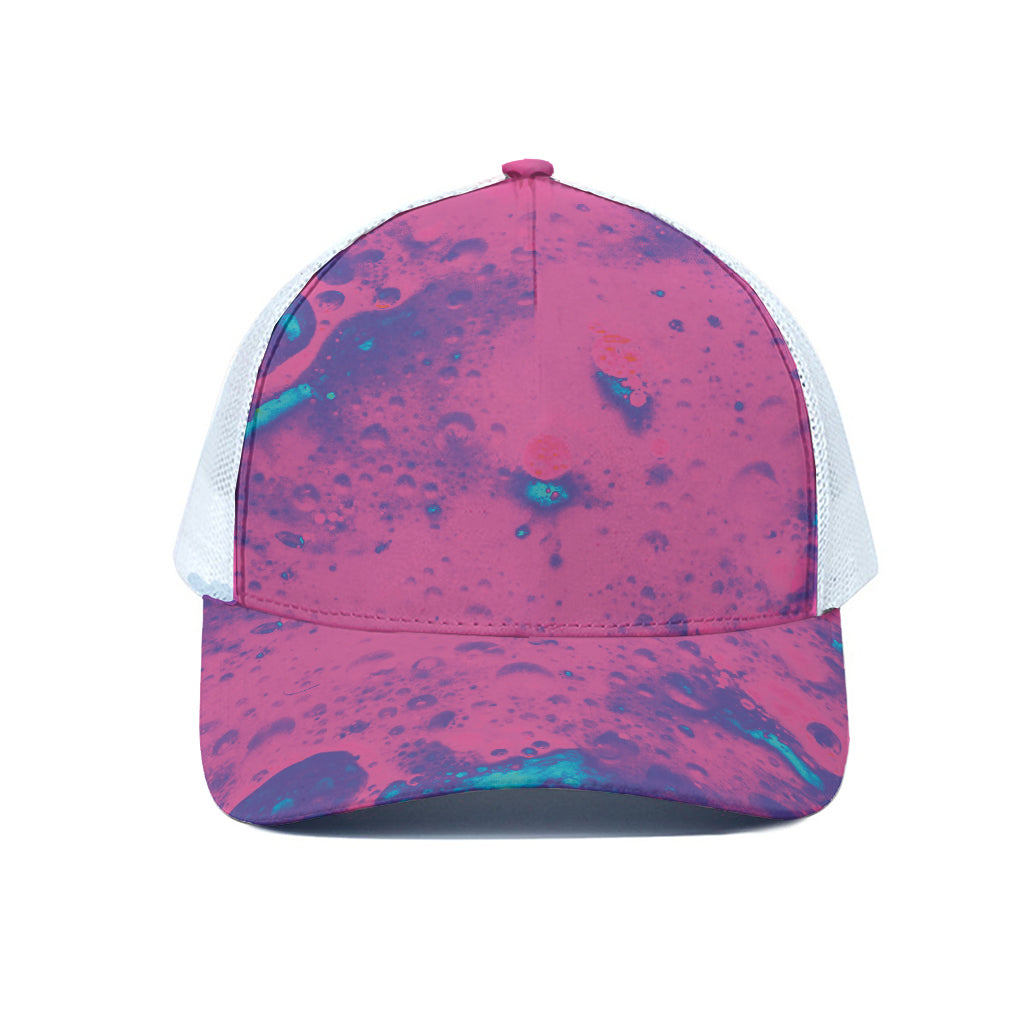 Pink And Blue Acid Melt Print White Mesh Trucker Cap