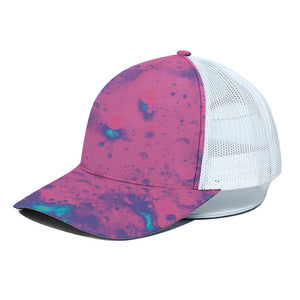 Pink And Blue Acid Melt Print White Mesh Trucker Cap