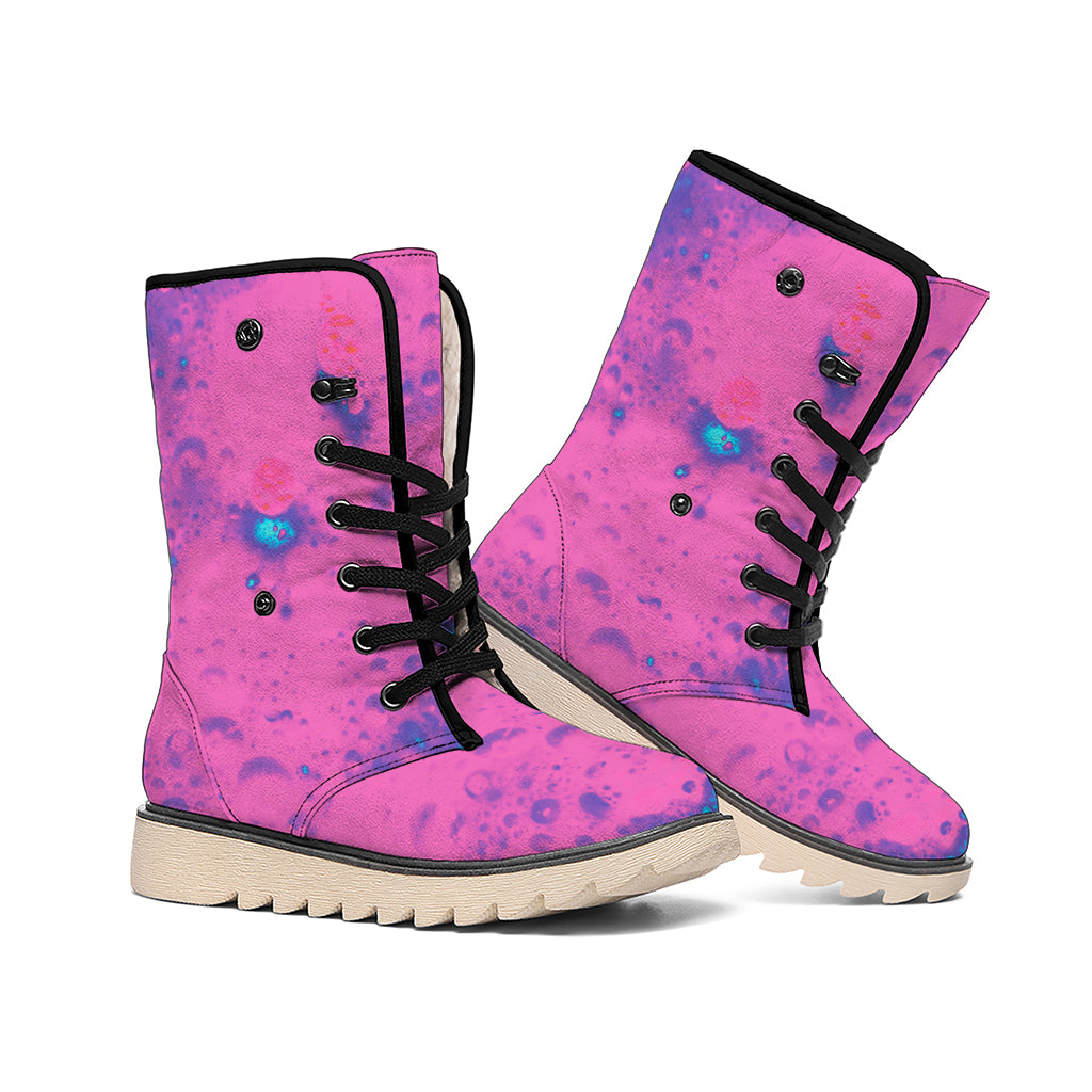 Pink And Blue Acid Melt Print Winter Boots